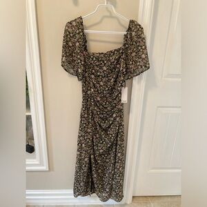 Dex Black and Pink Floral Midi Dress